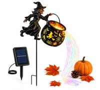 XKrmp Halloween Witch Cauldron Solar Garden Light with Colorful Waterfall Glow (1PC)
