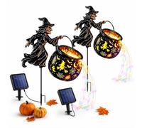 XKrmp Halloween Witch Cauldron Solar Garden Light with Colorful Waterfall Glow (2PCS)