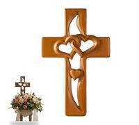 XKrmp Hand Carved Wooden Marriage Cross for Wall - Intertwined Hearts Cross Decor, Vintage Rustic Wood Wall Art, Religious Christian for Wedding, Anniversary, Valentine's Day,Living Room Hanging (B)