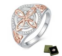 XKrmp Handmade Witch’s Knot Ring for Women - Return-Knot Protection Amulet - Rose Gold & Silver Plated Celtic Jewelry with Cubic Zirconia - Spiritual Meditation Gift (Ring,9)