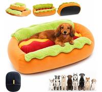 XKrmp Hot Dog Bun Dog Bed for Dachshund & Small Dogs, Removable Washable Cover with Sunken Groove Design, Non-Slip Corduroy Pet Sofa Nest, with Hair Removal Glove (XL(80 * 70 * 21cm))