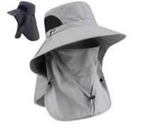XKrmp Mens Sun Hat with Wide Brim & Neck Flap, UPF 50+ Fishing Hat with Bug Net Mask for Gardening - Waterproof & Packable (Gray)