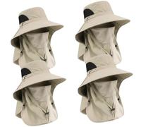 XKrmp Mens Sun Hat with Wide Brim & Neck Flap, UPF 50+ Fishing Hat with Bug Net Mask for Gardening - Waterproof & Packable (4Pcs-Khaki)