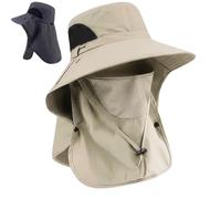 XKrmp Mens Sun Hat with Wide Brim & Neck Flap, UPF 50+ Fishing Hat with Bug Net Mask for Gardening - Waterproof & Packable (Khaki)