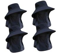 XKrmp Mens Sun Hat with Wide Brim & Neck Flap, UPF 50+ Fishing Hat with Bug Net Mask for Gardening - Waterproof & Packable (4Pcs-Blue)