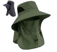 XKrmp Mens Sun Hat with Wide Brim & Neck Flap, UPF 50+ Fishing Hat with Bug Net Mask for Gardening - Waterproof & Packable (Green)