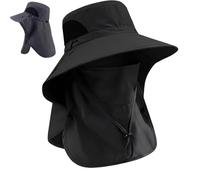 XKrmp Mens Sun Hat with Wide Brim & Neck Flap, UPF 50+ Fishing Hat with Bug Net Mask for Gardening - Waterproof & Packable (Black)