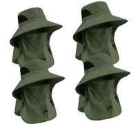 XKrmp Mens Sun Hat with Wide Brim & Neck Flap, UPF 50+ Fishing Hat with Bug Net Mask for Gardening - Waterproof & Packable (4Pcs-Green)
