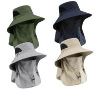 XKrmp Mens Sun Hat with Wide Brim & Neck Flap, UPF 50+ Fishing Hat with Bug Net Mask for Gardening - Waterproof & Packable (4Pcs-Mixed)