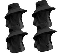 XKrmp Mens Sun Hat with Wide Brim & Neck Flap, UPF 50+ Fishing Hat with Bug Net Mask for Gardening - Waterproof & Packable (4Pcs-Black)