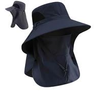 XKrmp Mens Sun Hat with Wide Brim & Neck Flap, UPF 50+ Fishing Hat with Bug Net Mask for Gardening - Waterproof & Packable (Blue)