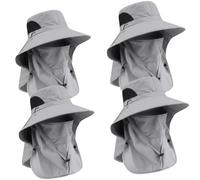 XKrmp Mens Sun Hat with Wide Brim & Neck Flap, UPF 50+ Fishing Hat with Bug Net Mask for Gardening - Waterproof & Packable (4Pcs-Gray)