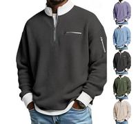 XKrmp Men's Waffle Knit Half Zip Pullover Sweatshirt Casual Stand Collar Contrast Zipper Relaxed Fit Thermal Long Sleeve Top (C,3XS)
