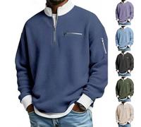 XKrmp Men's Waffle Knit Half Zip Pullover Sweatshirt Casual Stand Collar Contrast Zipper Relaxed Fit Thermal Long Sleeve Top (A,5XL)