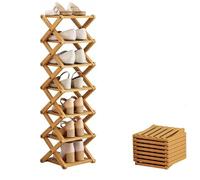 XKrmp NO Assembly 9-Tier Bamboo Shoe Rack Organizer - Foldable Free Standing Shelf for Entryway Closet, Sturdy X-Frame Vertical Storage for 20+ Pairs (Natural Wood Color,7 Tier)