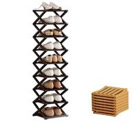 XKrmp NO Assembly 9-Tier Bamboo Shoe Rack Organizer - Foldable Free Standing Shelf for Entryway Closet, Sturdy X-Frame Vertical Storage for 20+ Pairs (Natural Wood Color,9 Tier)