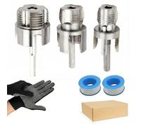 XKrmp Pipe Threading Tool Kit 3 Pcs with Sealing Tape & Gloves, Integrated Internal & External PVC Pipe Threader for 1/2", 3/4", 1" Pipes, Electric Drill Powered Plumbing Tool