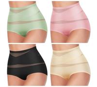 XKrmp Plus Size Tummy Control Panties for Women - High Waisted Seamless Underwear No Curling Shapewear Briefs with Cross Mesh (U,3XL)