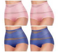 XKrmp Plus Size Tummy Control Panties for Women - High Waisted Seamless Underwear No Curling Shapewear Briefs with Cross Mesh (Q,S)