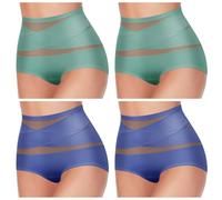 XKrmp Plus Size Tummy Control Panties for Women - High Waisted Seamless Underwear No Curling Shapewear Briefs with Cross Mesh (W,S)