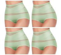 XKrmp Plus Size Tummy Control Panties for Women - High Waisted Seamless Underwear No Curling Shapewear Briefs with Cross Mesh (E,L)