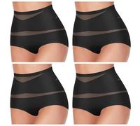XKrmp Plus Size Tummy Control Panties for Women - High Waisted Seamless Underwear No Curling Shapewear Briefs with Cross Mesh (A,M)