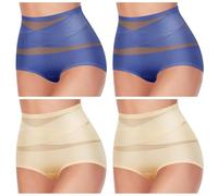XKrmp Plus Size Tummy Control Panties for Women - High Waisted Seamless Underwear No Curling Shapewear Briefs with Cross Mesh (D,M)