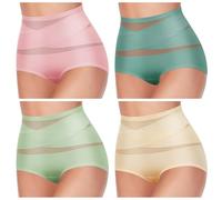 XKrmp Plus Size Tummy Control Panties for Women - High Waisted Seamless Underwear No Curling Shapewear Briefs with Cross Mesh (H,3XL)