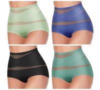 XKrmp Plus Size Tummy Control Panties for Women - High Waisted Seamless Underwear No Curling Shapewear Briefs with Cross Mesh (L,M)