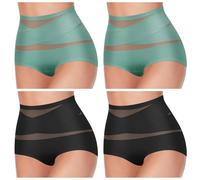 XKrmp Plus Size Tummy Control Panties for Women - High Waisted Seamless Underwear No Curling Shapewear Briefs with Cross Mesh (V,XL)