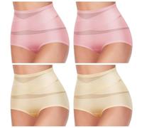 XKrmp Plus Size Tummy Control Panties for Women - High Waisted Seamless Underwear No Curling Shapewear Briefs with Cross Mesh (S,S)