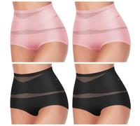 XKrmp Plus Size Tummy Control Panties for Women - High Waisted Seamless Underwear No Curling Shapewear Briefs with Cross Mesh (T,L)