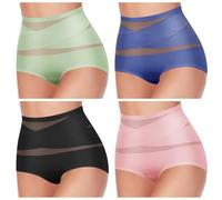 XKrmp Plus Size Tummy Control Panties for Women - High Waisted Seamless Underwear No Curling Shapewear Briefs with Cross Mesh (M,M)