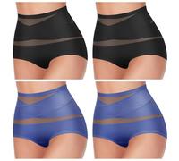 XKrmp Plus Size Tummy Control Panties for Women - High Waisted Seamless Underwear No Curling Shapewear Briefs with Cross Mesh (J,XXL)