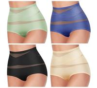 XKrmp Plus Size Tummy Control Panties for Women - High Waisted Seamless Underwear No Curling Shapewear Briefs with Cross Mesh (I,L)