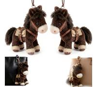 XKrmp Plush Pony Bag Charm Keychain - 2026 Year of the Horse Lucky Stuffed Animal Pendant with Classic Saddle Detail, Soft Fluffy Aesthetic Accessories for Backpack Purse Tote, 7 Inch Brown (2Pcs)
