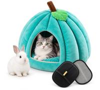 XKrmp Pumpkin Cat Bed for Indoor Cats with Removable Cushion and Grooming Glove (Blue,S)