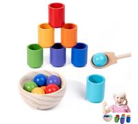XKrmp Rainbow Balls in Cups Montessori Toys for Toddlers 1-3 - Color Sorting and Stacking Educational Game with Wooden Rainbow Balls for Preschool Learning (7 Cup & Balls)
