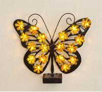 XKrmp Solar Butterfly Metal Wall Art Light, Rustproof Outdoor Hanging Sculpture with Flower LED, Waterproof Decorative Lamp for Garden Fence Patio Yard, Auto On/Off. (Yellow)
