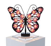 XKrmp Solar Butterfly Metal Wall Art Light, Rustproof Outdoor Hanging Sculpture with Flower LED, Waterproof Decorative Lamp for Garden Fence Patio Yard, Auto On/Off. (Purple)