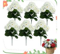 XKrmp Spring Porch Refresh Artificial Hydrangea Flowers, UV Resistant Silk Floral Stems for Outdoor Planters, 16-Inch Faux Fake Plants for Window Box, Garden & Home Wedding Decor, 6/8/10 Pcs (A,6Pcs)