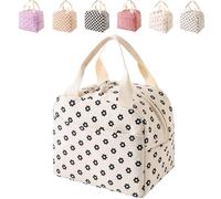 XKrmp Strawberry Tote Bag for Lunches - Reusable Lunch Bags with Shoulder Strap, Insulated, Leakproof, and Stylish Design for School, Work Commutes, or Outdoor Activities (Off-white flowers)