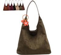 XKrmp Suede Bag for Women, Brown Slouchy Shoulder Bag, Suede Hobo Bags, Ideal Fall Purse with Roomy Interior for Daily Use (#3)