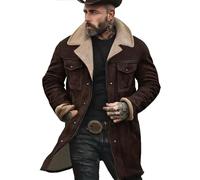 XKrmp Vintage Cowboy Suede Jacket for Men - Western Sherpa-Lined Faux Leather Coat with Plush Collar, Distressed Style (#10,L)