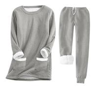 XKrmp Winter Warm Sherpa Lined Sweatsuits Women Thick Fleece 2 Piece Set Crewneck Pullover Pants Thermal Tracksuit Outfits (B,S)