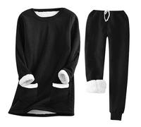 XKrmp Winter Warm Sherpa Lined Sweatsuits Women Thick Fleece 2 Piece Set Crewneck Pullover Pants Thermal Tracksuit Outfits (C,S)