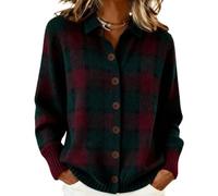 XKrmp Women's Plaid Cardigan Sweater Cotton Button Up Knit Top Casual Checkered Print Cropped Shirt Collar Winter Soft (L,3XL)