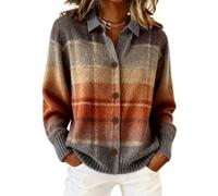 XKrmp Women's Plaid Cardigan Sweater Cotton Button Up Knit Top Casual Checkered Print Cropped Shirt Collar Winter Soft