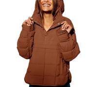 XKrmp Women's Quilted Sweatshirt Warm Pullover Puffer Jacket with Deep Pockets Side Slit,Half Button Winter Hoodie Coat (C,S)