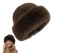 XKrmp Women's Winter Faux Fur Bucket Hat - Warm Fluffy Fisherman Cap, Soft Plush Fuzzy Hat for Cold Weather Outdoor (Brown)